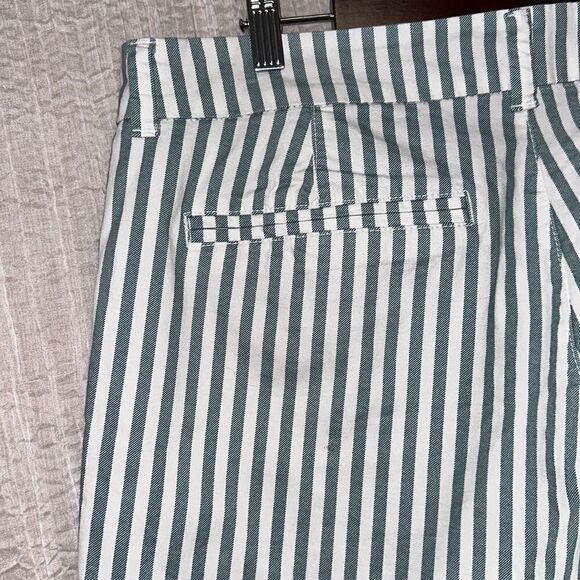 ON 12 Teal White Vertical Stripes 6.5” Mid Rise Everyday Cotton Shorts - Picture 6 of 12
